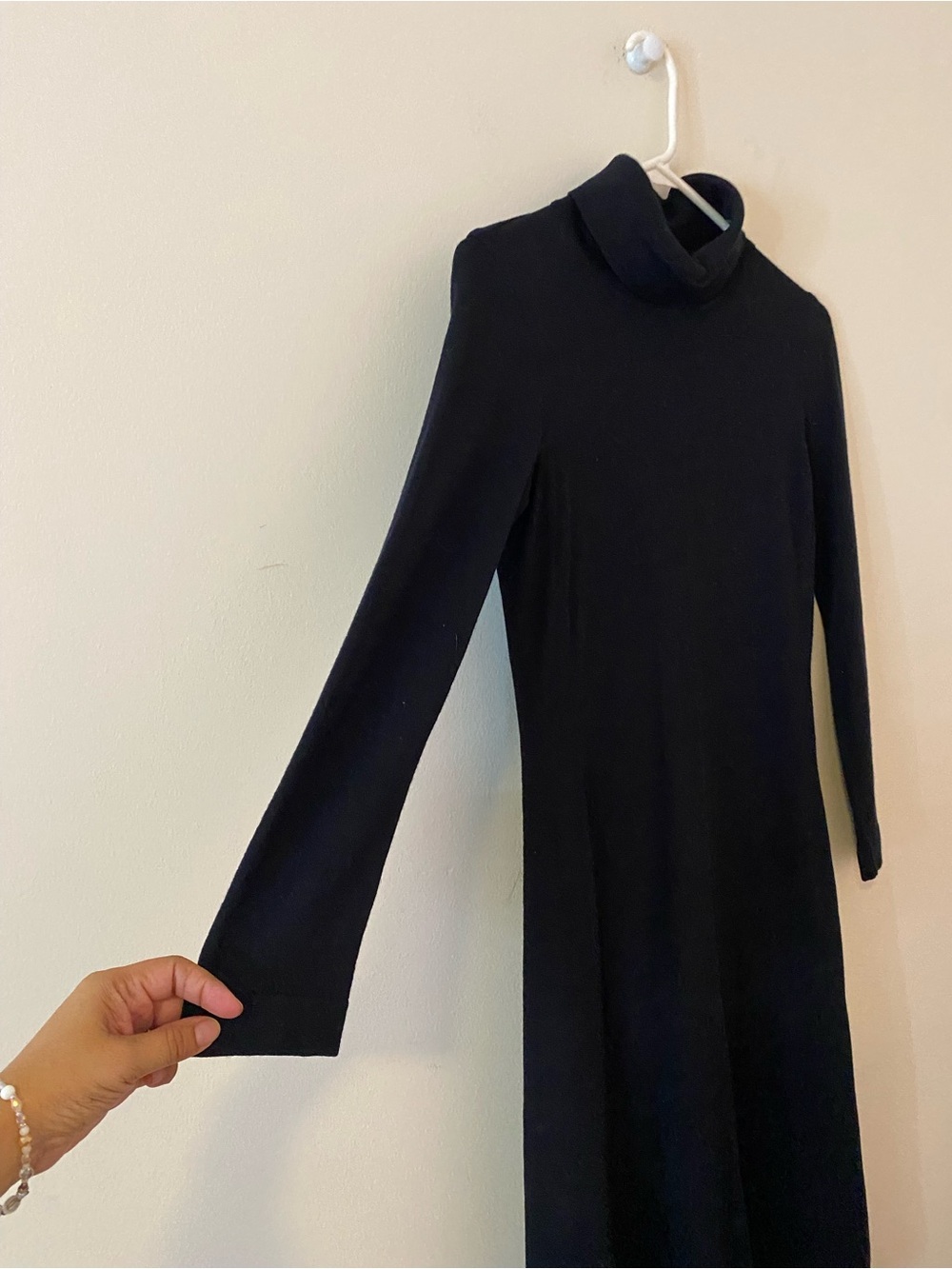 Vintage Marshall Field & Company Made In Italy Wool Black Turtleneck Midi Dress - Picture 6 of 11